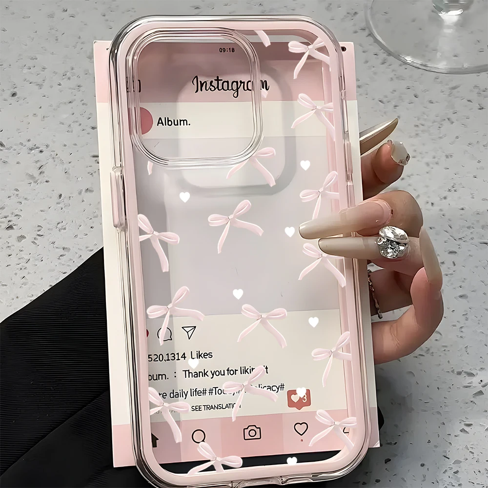 Pink Heart Bow Pattern Soft Silicone Candy Color Phone Case