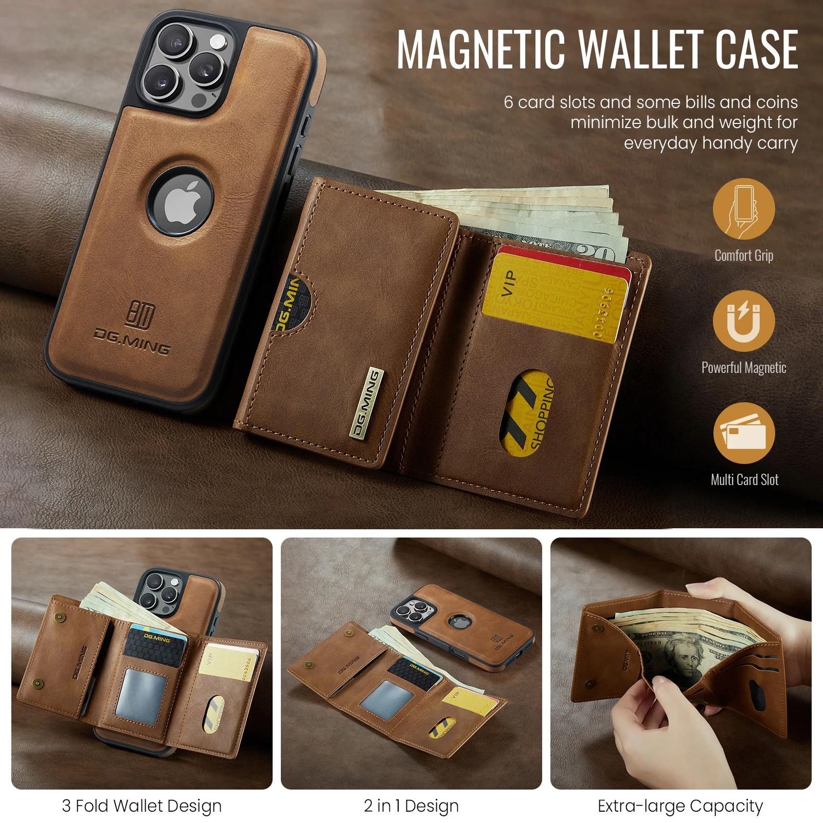Premium Detachable Magnetic Leather Wallet Phone Case with Card Holder