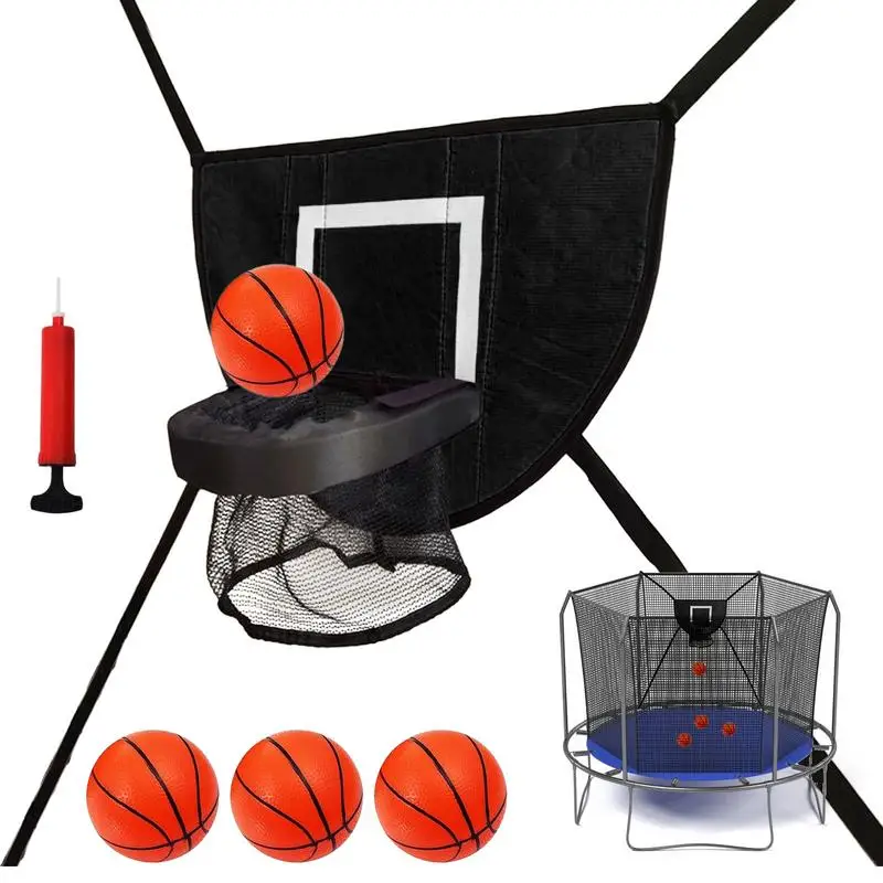 Trampoline Basketball Hoop Attachment Soft Basketball Hoop Frame With 4 Balls And Pump Trampoline Attachment For Kids Playground