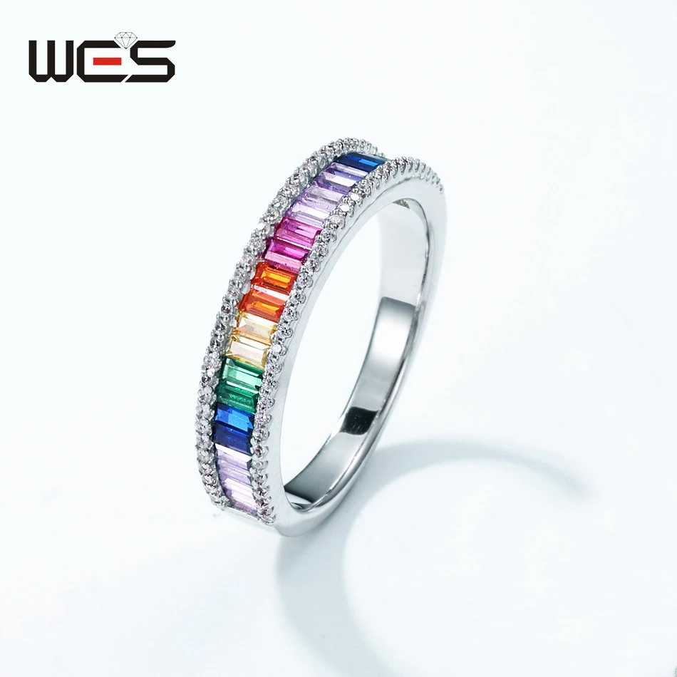 WES 925 Sterling Silver Rainbow 1.25*2.5mm Crystal Zicron Jewelry Set Solid Full Circle Gemstone Female Gifts Wedding