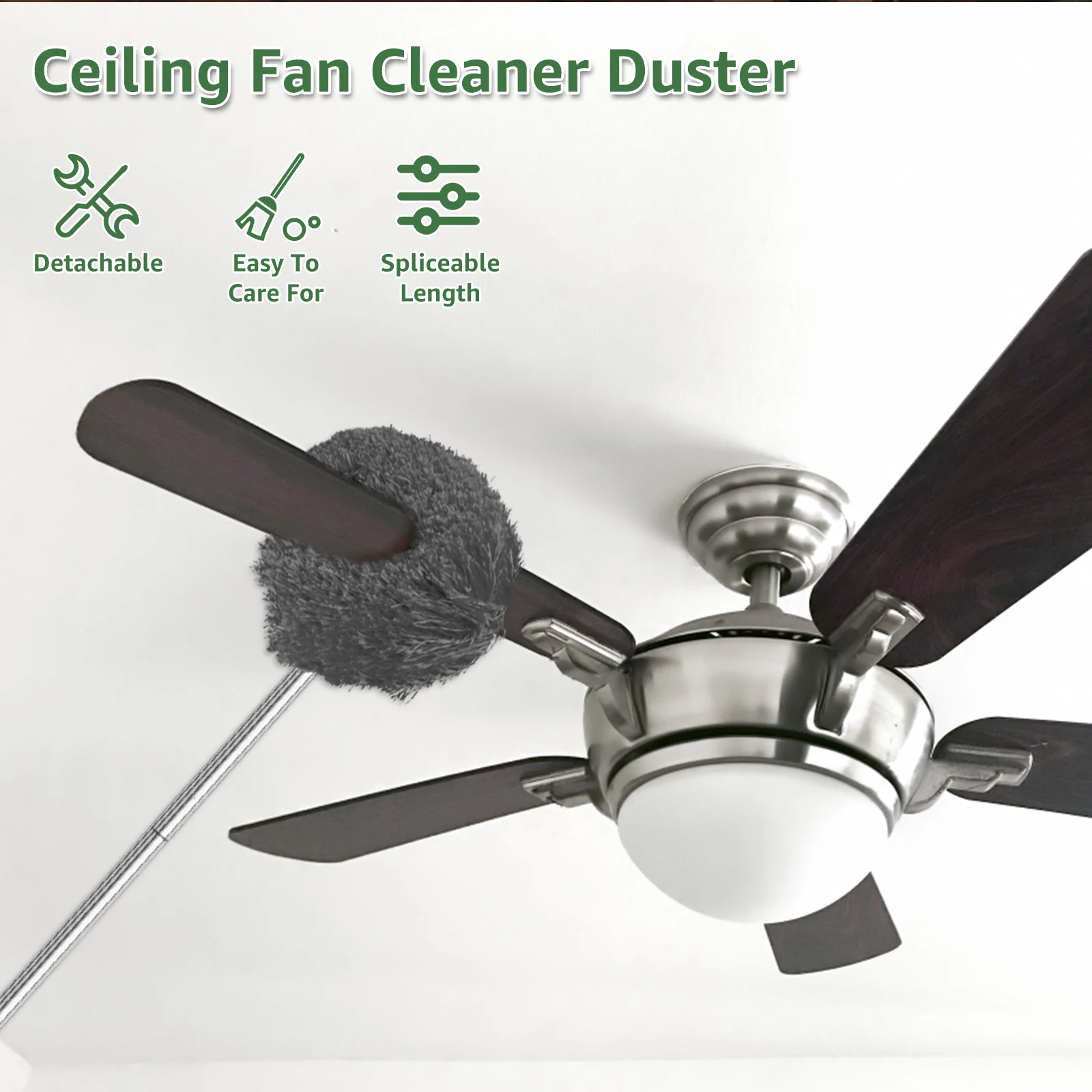 Ceiling Fan Duster with Detachable Heads and Extension Pole