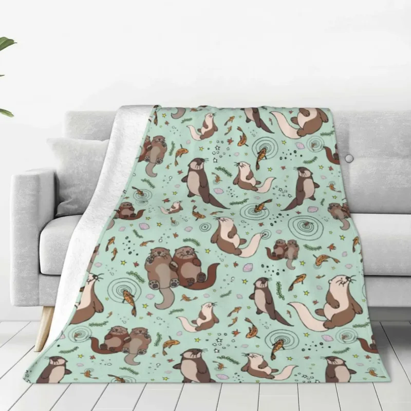 

Sea Otters Blanket Cute Animal Travelling Flannel Throw Blanket Warm Soft Living Room Customized Bedspread Gift