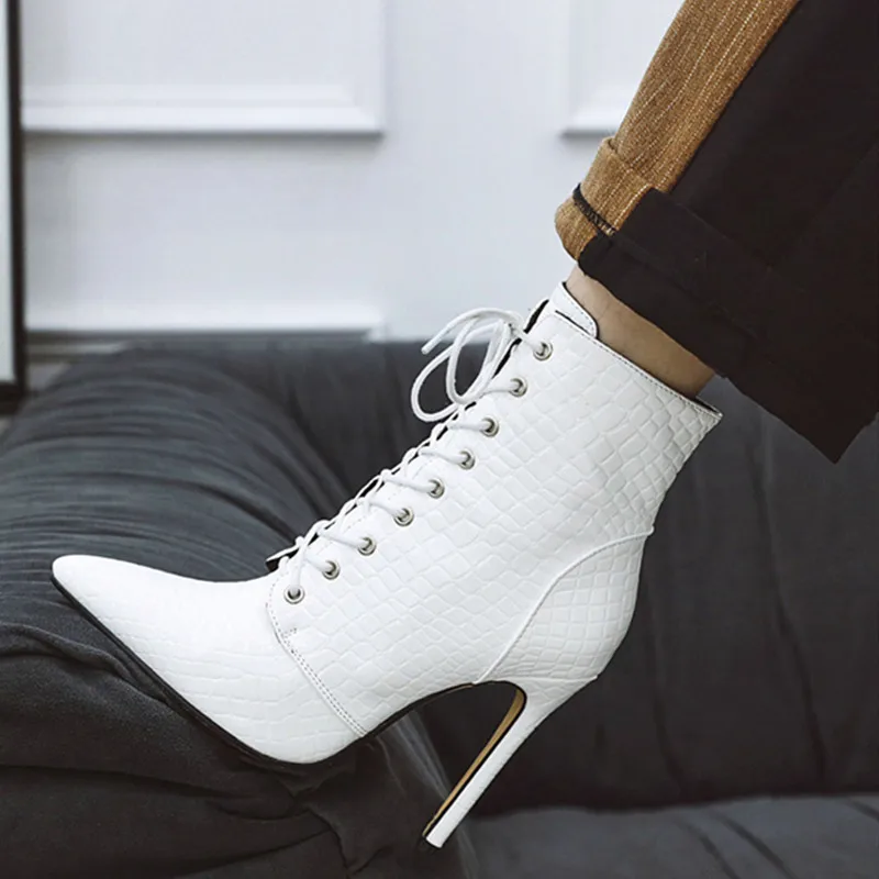 Snake Ankle Boots For Women Fashion Point Toe High Heels Women's
