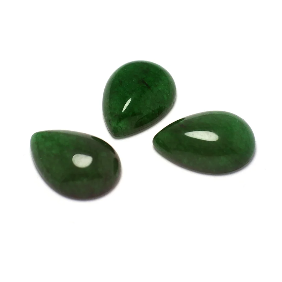 10pcs Green Teardrop Natural Stone,Malay Jade Cabochon Polished Flat Back Stone,Jewelry Necklace Making,18x13mm