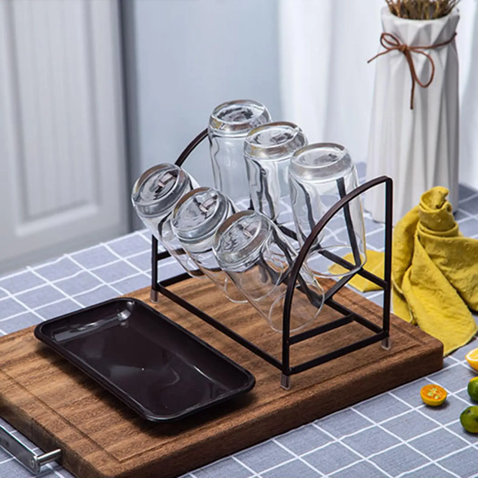 Modern Non Slip Mugs Cups Organizer Drying Rack Steel 6 Cup Hooks Drainer Holder Tree for Mugs Home Glasses Kitchen Bottles