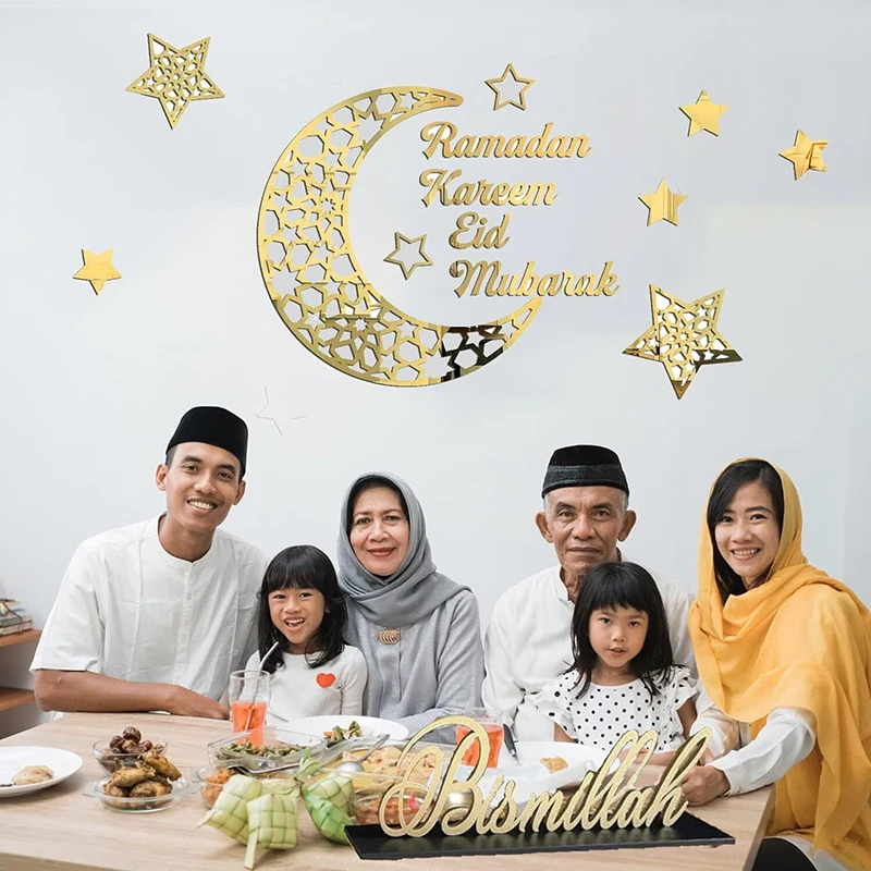 

Eid Mubarak Wall Stickers Middle East Ramadan Home Decoration Moon Star Acrylic Mirror Wall Sticker Islamic Muslim Party Decor