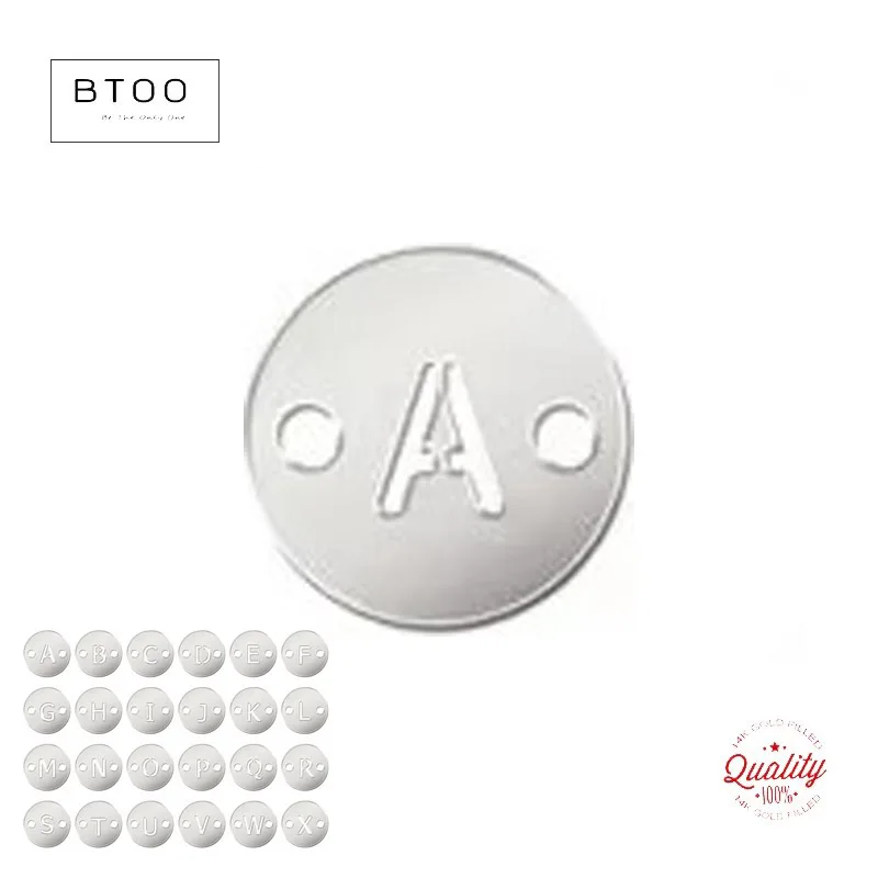 925 Sterling Silber 6mm Runde Scheiben-Buchstabenverbinder (A-Z) mit 2 Löchern, 0,5mm dick, 26 Buchstaben, hohl graviert, Großhandel