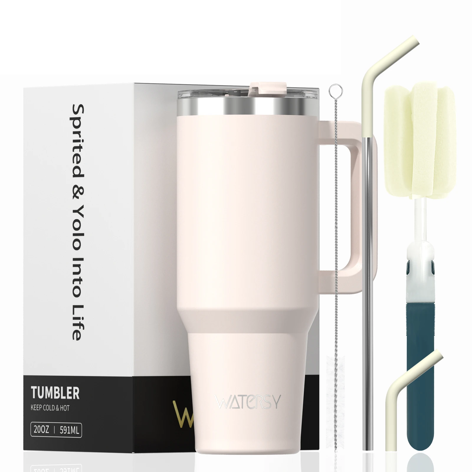 Taza de viaje aislada de acero inoxidable de 20 oz/591 ml con mango y pajita - Imagen 17 de 24