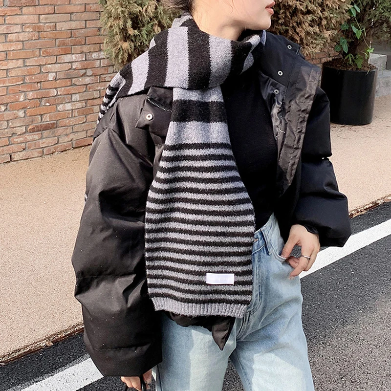 

MoriBty Winter Knitted Scarf Women Long Striped Warm Neck Wraps Multi-Color Soft Bufandas Neckerchief for Students Children 2022