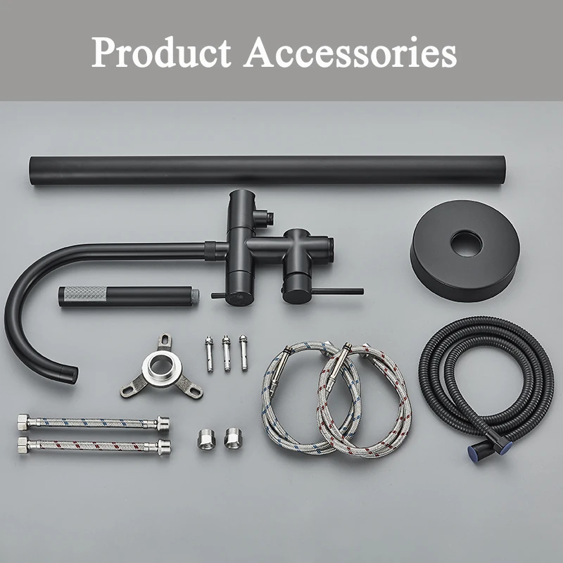 Bathtub Shower Faucet Set Floor Standing Tap Round with Brass Handshower Cold Hot Water Mixer Bathroom Bath Shower Mixers 5