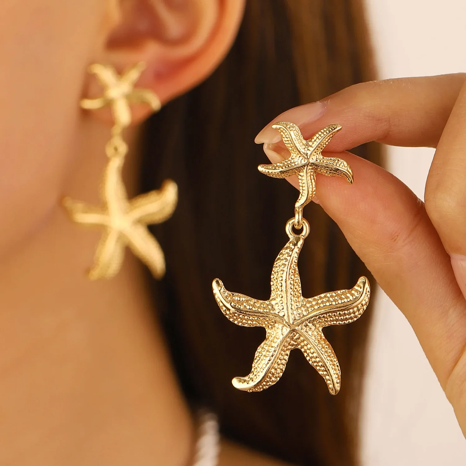 Stainless Steel Ocean Style Women's Earrings Starfish Personalized Design Seaside Vacation Simple Retro Party Jewelry