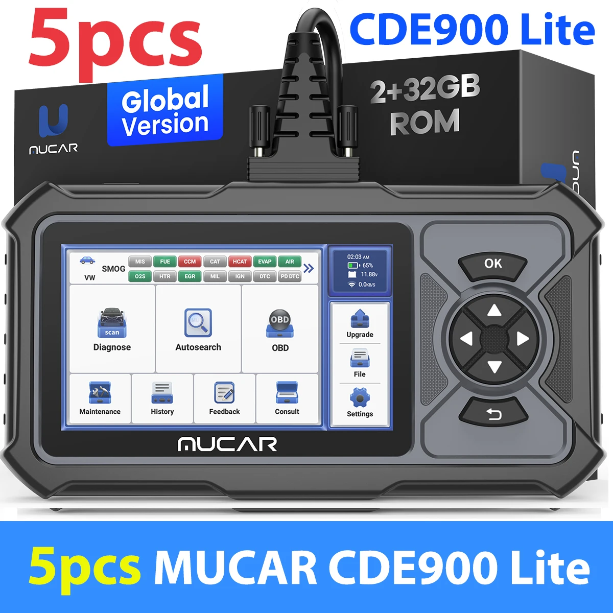 

5pcs MUCAR CDE900 Lite OBD2 Diagnostic Tools Full System Diagnosis Oil/EPB/SAS/ETS 5 Optional Resets Automotive obd2 Scanner