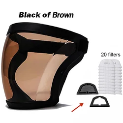 Clear Full Face Shield with HD Safety Glasses and Filters - Reusable Anti - Fog and Dustproof Protection Mask (Upgrad Black Brown)