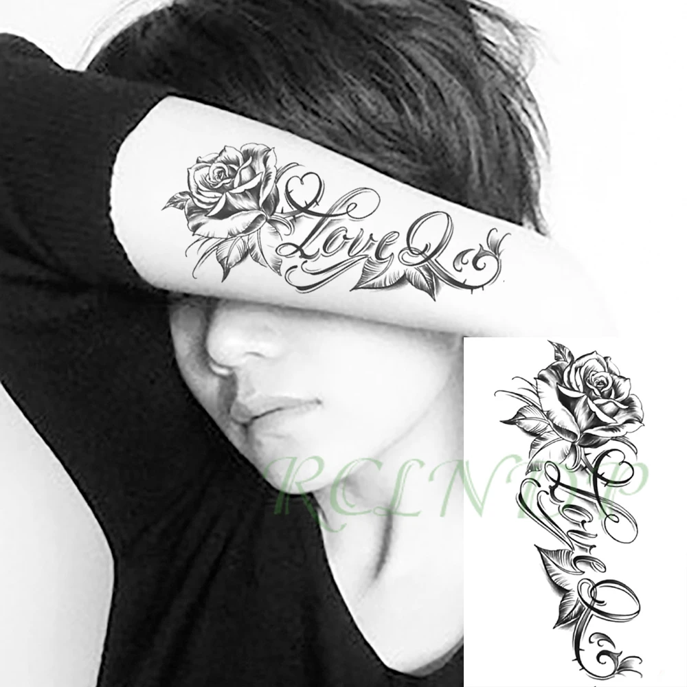 

Waterproof Temporary Tattoo Sticker Love Letters Flower Rose Fake Tatto Flash Tatoo Leg Arm Back Body Art for Men Girl Women