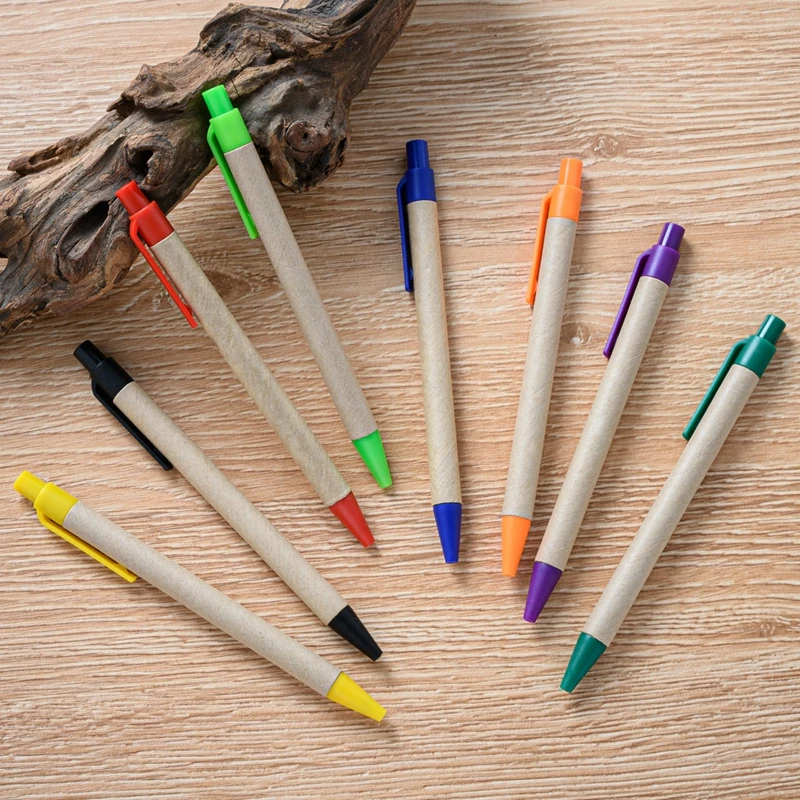 Eco-Friendly Recycled Paper Ballpoint Pens - Set of 10, Sustainable Writing Office Supplies