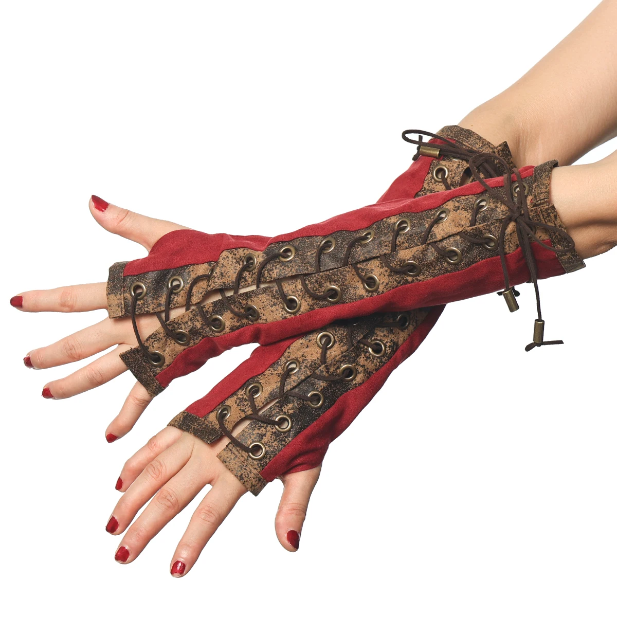 Steampunk Armwärmer Mit Schnürung – Fingerlose Handschuhe Für Damen, Gr. 15 Zoll
