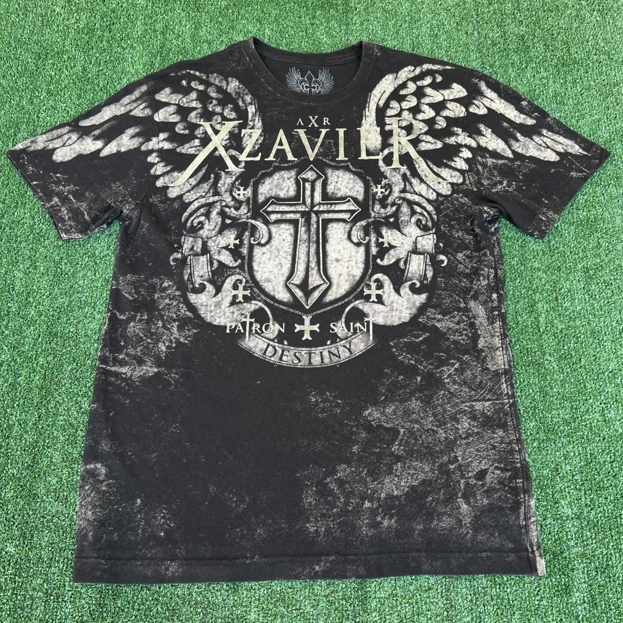 Men's Y2K Xzavier Black AOP Angel Wings Cross Affliction Style