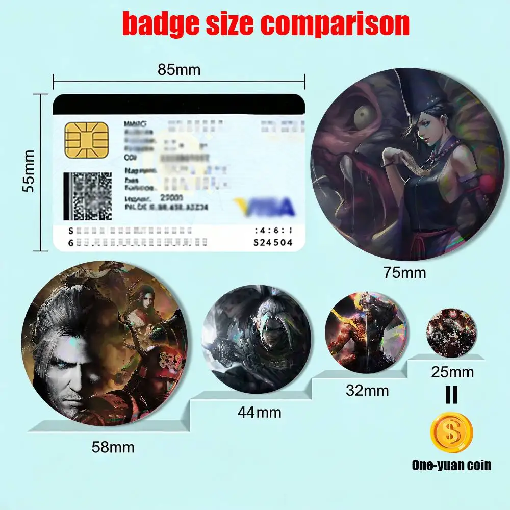 게임 Mumyo Nioh 배지 배낭 의류 장식 Tinplate Round Brooch 친구를 위한 재미있는 맞춤 선물