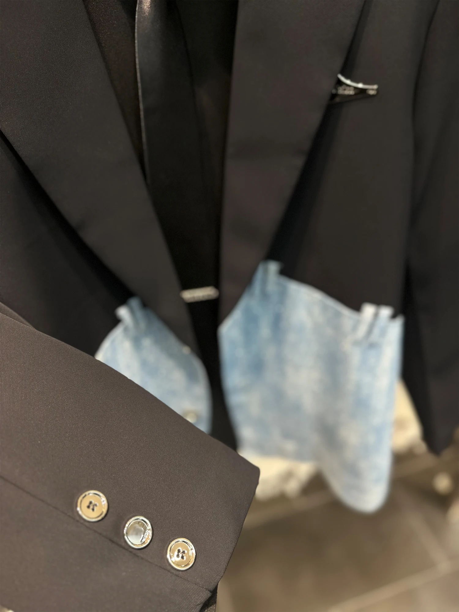 Blazers Men's Contrast Color Splicing Denim Fashion Suit Jacket Hot Diamond Design Loose Versatile Shoulder Padded Suit Jackets
