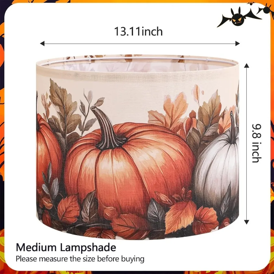 Halloween Lamp Shade with Printed Pumpkin 13 Top x 13 Bottom x 10 Height Spider Drum Fabric Lamp Shades Set of 2 Ideal for Fall