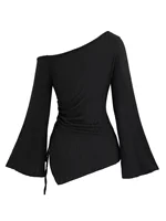 European and American fashion plus-size women's spring and autumn asymmetric tail long-sleeve off-shoulder T-shirt - Image 2