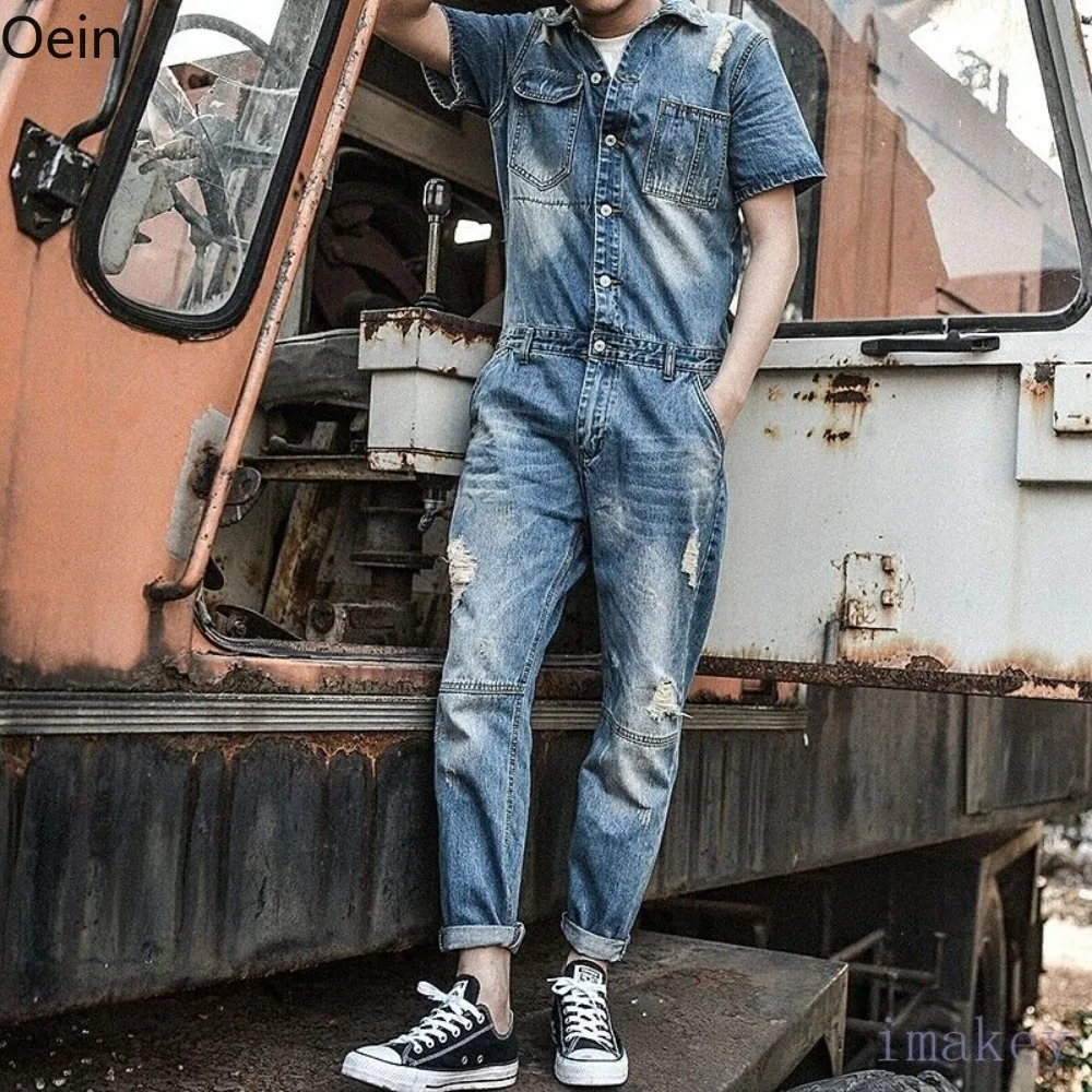 Men's Denim Overalls Jeans Jumpsuit Casual Jean Pants Work - Temu South  Africa