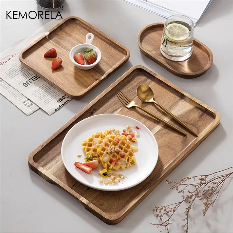 KEMORELA 1PCS Coffee Tray Food Tray Cup Trays Decorative Wood Dessert Gongfu Tea Kitchen Supplies Storage Set