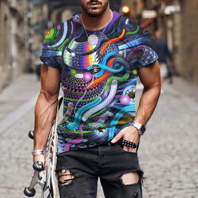 2022 Summer New Abstract Painting 3D Printing Oversized Loose Retro Short Sleeve Fashion Print Crew Neck Sports Casual Men's T-S fred perry t shirt T-Shirts