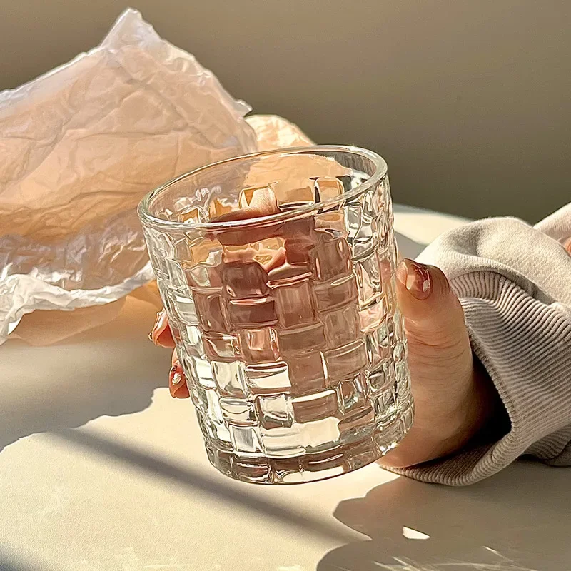 290/310ml Whisky Cup Wine Glass Weave Patterns Colin Cup Cocktail Rocks Glasses Transparent Coffee Cups Household Beverage
