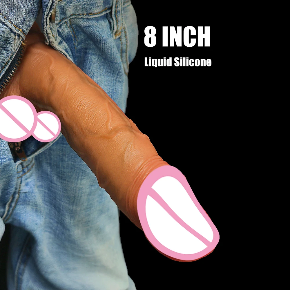 7/8 Inch Realistic Long Dildo Soft Silicone Dual Layer Big Fake Penis Suction Cup Curved Shaft Ball Anal Sex Toys For Women Men