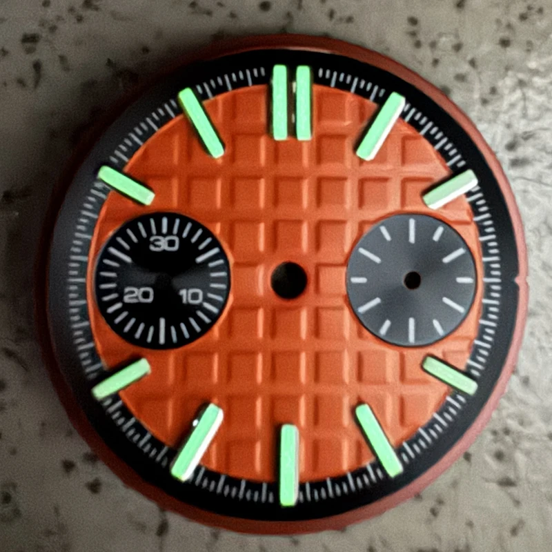 30,5 mm kein Logo Vk64 Zifferblatt 2 Augen Gitter Dual Scale grün leuchtendes Zifferblatt neues Tagebuch Zifferblatt für VK64 Uhrwerk modifizierte Reparatur – Detail 1