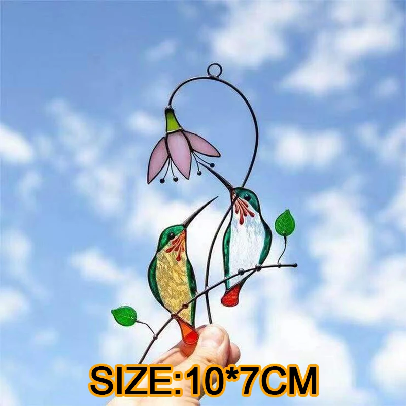 1PC Metal Stained Glass Handicraft Garden Window Balcony Hummingbird Hanging Yard Home Wall Bird Ornament Door Decoration