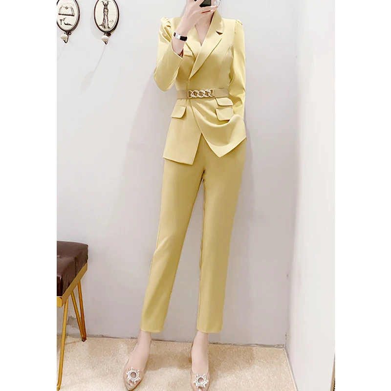 2 Piece Sets Women 2024 Spring Korean Fashion Office Lady Business Casual Elegant Blazer High Waist Slim Solid Suit Pants Outfit