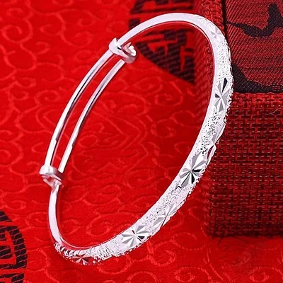 

Hot new Fashion 925 Sterling Silver Bracelets for Women Frosted shiny stars bangles adjustable Jewelry wedding Party Gifts