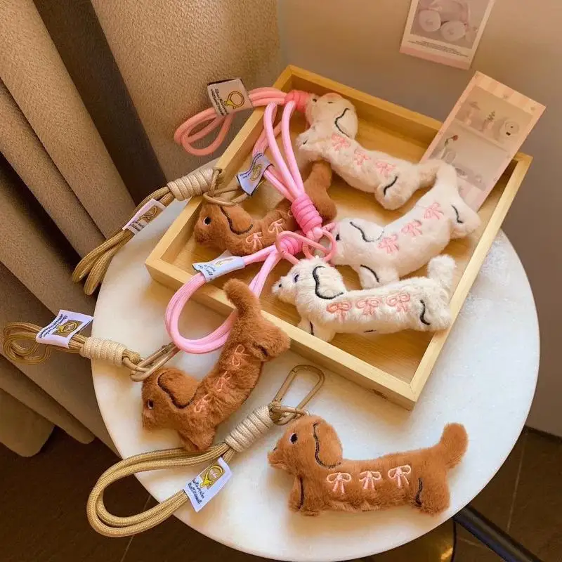 Cartoon Animal Dog Dachshund Plush Keychain Puppy Stuffed Keyring Cute Key Holder Pendant Bag Hanging Decoration Gift