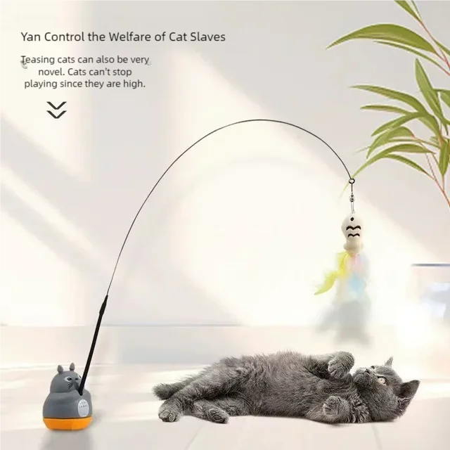 360-Degree Rotating Cat Teaser Toy with Dragon Totoro Design Steel Rod Fish Head with Bell for Cat Entertainment Cat Supplies 360-Degree Rotating Cat Teaser Toy with Dragon Totoro Design Steel Rod Fish Head with Bell for Cat Entertainment Cat Supplies