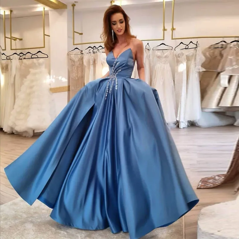 

Elegant and glamorous A-line Princess V-neck Sexy backless PROM split Gown Decal sequin floor-length party PROM evening dress