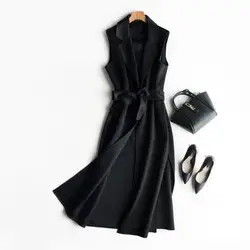 Outerwear Stylish Notch Collar Women Vest Solid Color Women Belt Loose Lady Winter Waistcoat Sleeveless Cardigan for Dating