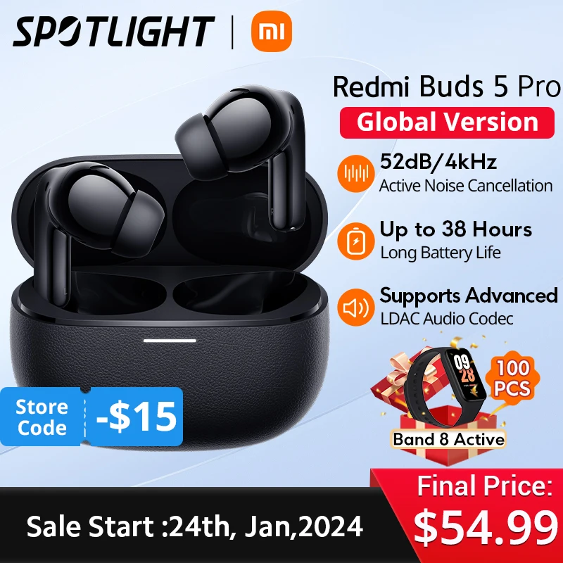 Фото [Глобальная версия] Φ Redmi Buds 5 Pro TWS Bluetooth 9. 0 52dB шумоподавление до 4 кГц ультра-широкая частота №1