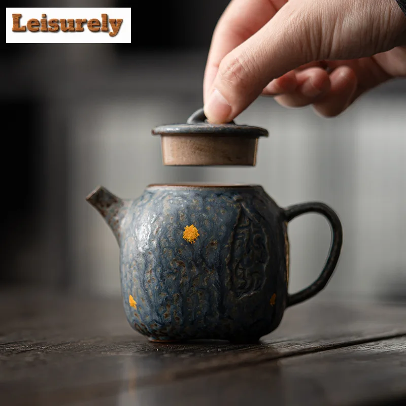 160ml Retro Bronze Galze Teapot Japanese Old Rock Clay Pot Vintage Tea Brewing Kettle with Infuser Chinese Tea for Tea Ornaments
