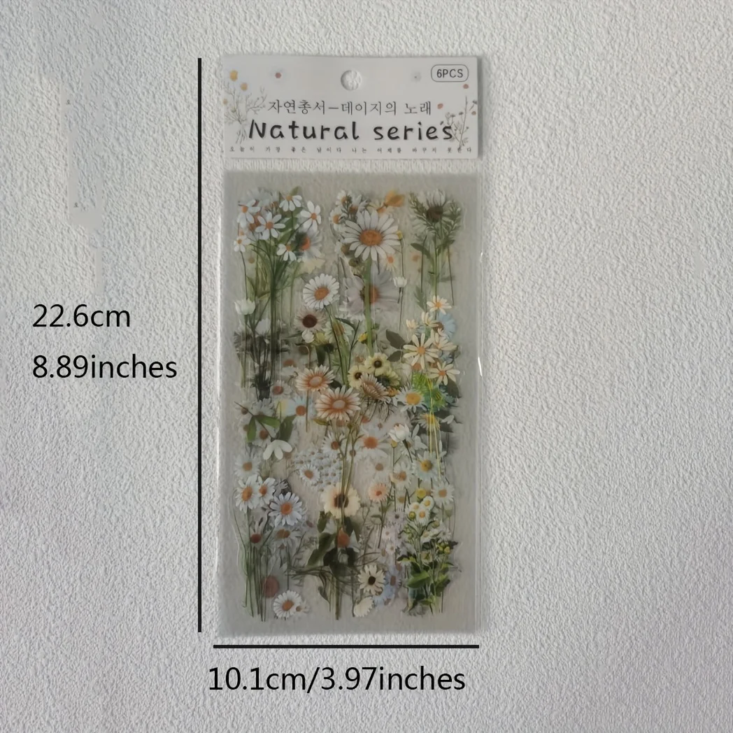 6 pcs/pack PET Plants Flowers Stickers DIY Scrapbooking Planner Decoration Collage Diary Supplies Aesthetics Stationery Sticker