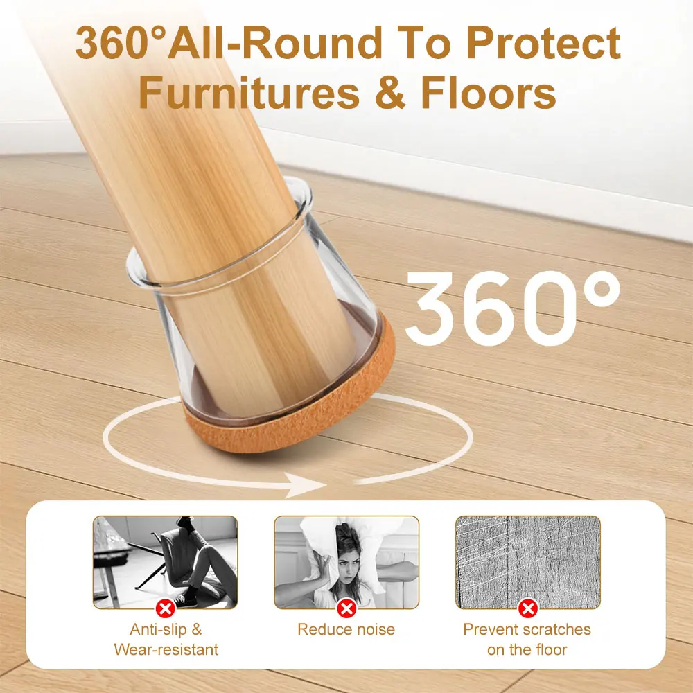 Silicone Chair Leg Protectors with Felt Pads - Anti-Scratch & Noise Reducing Furniture Feet Covers for Hardwood Floors, Set of 16