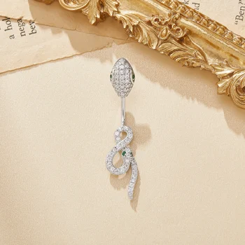 Sparkling Snake Green Eye Solid 925 Sterling Silver Belly Button Ring Body Piercing Jewelry Navel Bar Curved Barbell 6710041