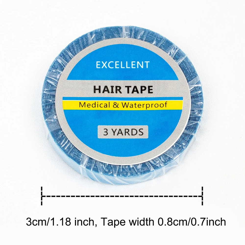 1 2 3 5 Roll Super Hair Blue Tape Hair System Tape Double-Sided Adhesive Tape for Hair Extension Lace Wig Toupee 0.8/1CM*3 Yards 4
