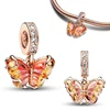 Original Charms 925 Silver Blue & Yellow Glass Butterfly Dangle Charm Fits 3mm Original Bracelet For Women Diy Jewelry Gifts Hot 5