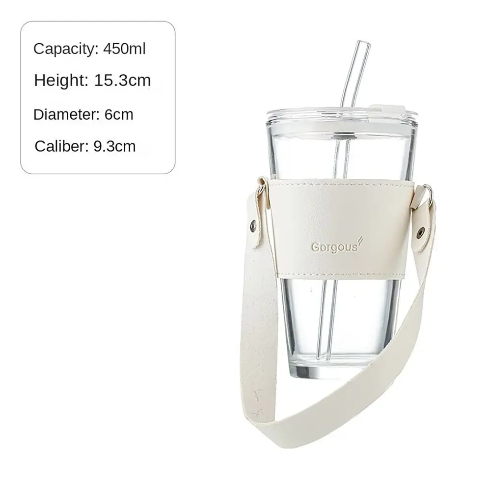 Leather Handle Coffee Cup Portable with Straw 400-500ml Drinking Cup Double Drinking Glass Water Cup School Office - Imagen 6