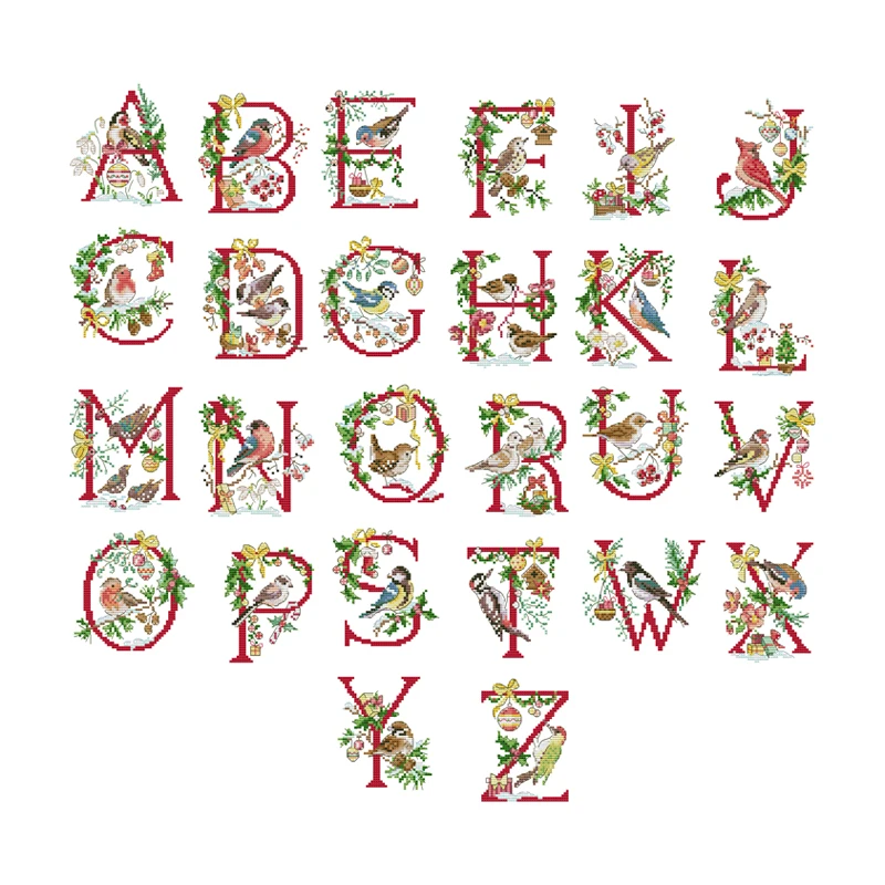 Joy Sunday Cross Stitch Kit Christmas Bird Letters Alphabet Cross Stitch Embroidery Kit Set Crosstitch Needlework Homefun