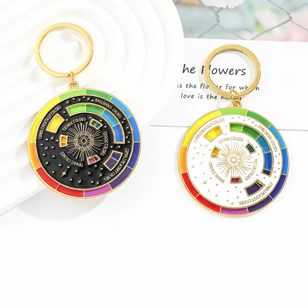 Color Wheel Rotatable Keychain Creative Turntable Color Wheel Charm Aesthetic Arts Gifts Key Holder for Artists Fashion Jewelry