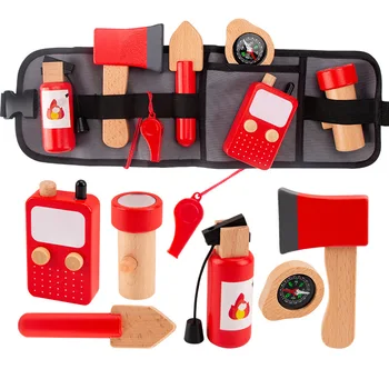 Kids Wooden Simulation Tool Firefighter Waist Bag Set Pretend Play Toy Role Playing Children's Educational Toys 3-6 Year Old