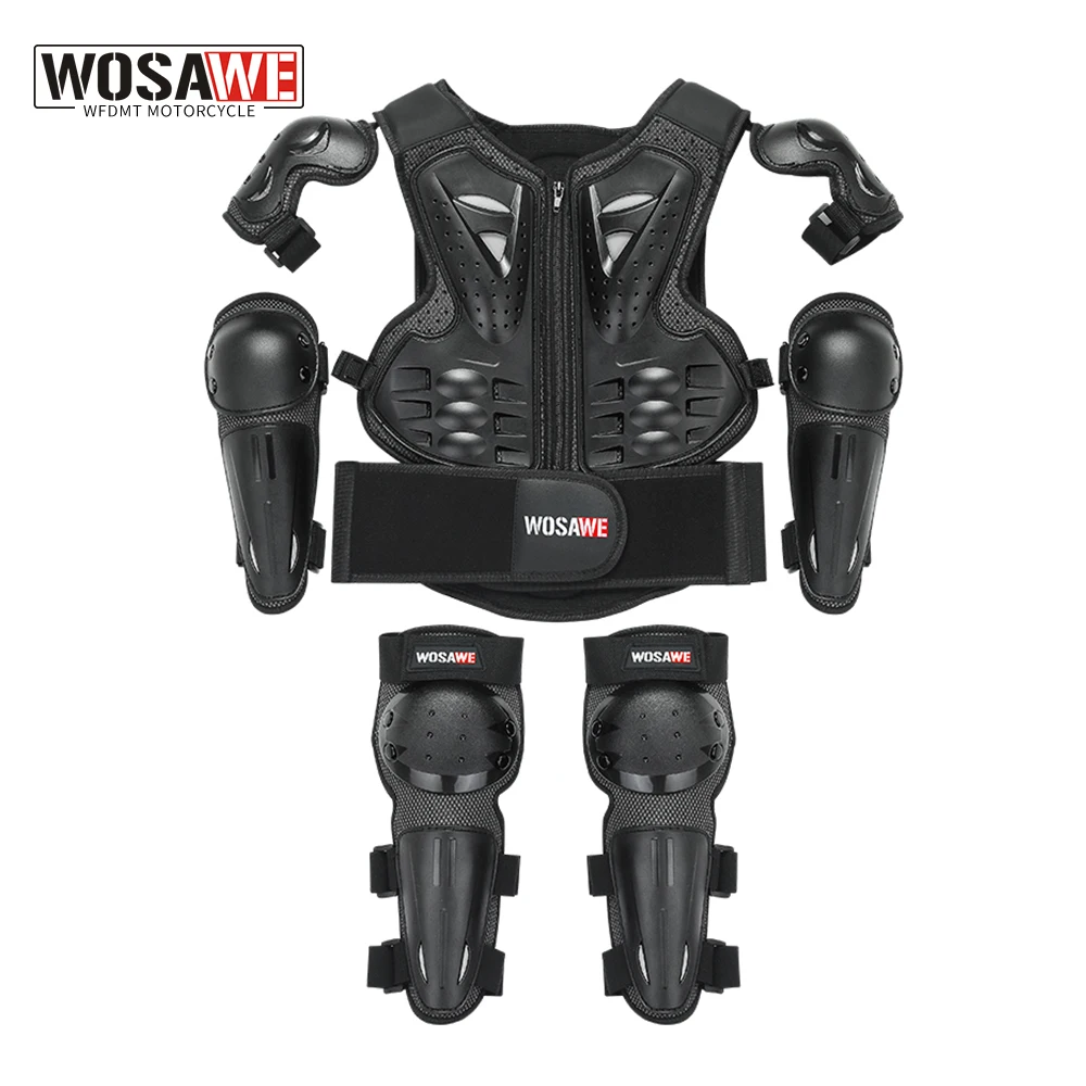 WOSAWE Kids Bike Armor Vest Skateboard Kneepads Elbow Guard Motocross Body Back Protective Gears Child Safety Protector Kits